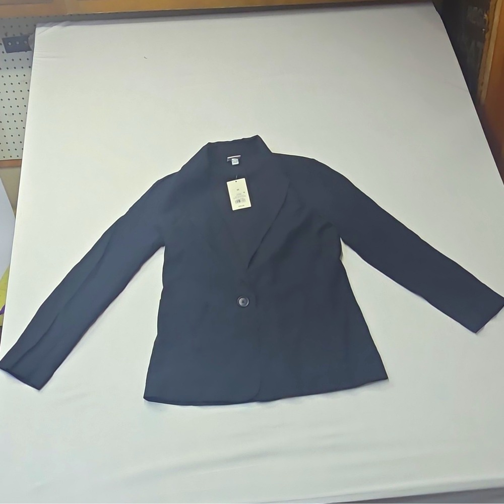 A New Day Women's Black Rayon Solid Short Blazer Jacket XS Single Button Pockets